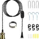 Plug in Pendant Light Cord Hanging Light kit with dimmer Switch,Farmhouse Hanging Lights19.69 ft Power Cord Length,Hemp Rope Plug in Black Hanging Light Cord,Suitable for Kitchen Island,Dining Room