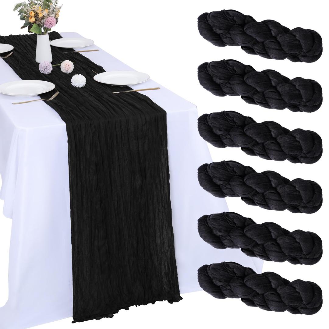 4 Pack Black Cheesecloth Table Runner 10FT Boho Gauze Cheese Cloth Table Runner 35 x 120 Inch Rustic Sheer Fabric for Wedding Decor Baby Shower Party Holiday Home Decoration