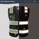 JKSafety Hi Vis Reflective Safety Vests for Men Women High Visibility Vest with Pockets Mesh Fabric Construction Safety Apparel Neon Vest for Work (220-Black, S) 