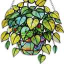 Plant Suncatcher Glass, Stained Glass Suncatcher Plant Window Hanging, Unique Nature Lover Gifts Leaf