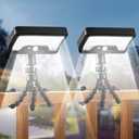 Solar Motion Lights Outdoor with Flexible Octopus Tripod, USB & Solar Powered Motion Sensor Lights with 92 LEDs(600LM,6000K), IP65 Waterproof Motion Activated Light for Fence, Camping, Gutter(2 Pack) (Black/Cool White6000K)