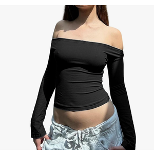 Women Y2K Long Sleeve Tops Shirt Fairy Crewneck Tight Vintage T-Shirts Casual Slim Fitted Girls Tees Streetwear XL