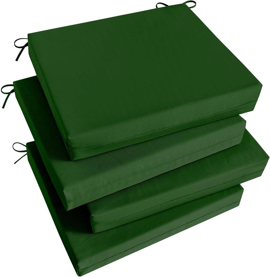 Basic Beyond Outdoor Chair Cushions Set of 4, Square Corner Outdoor Cushions for Patio Furniture, Water Resistant Patio Chair Cushions with 2 Ties, 18.5x16x3, Forest Green