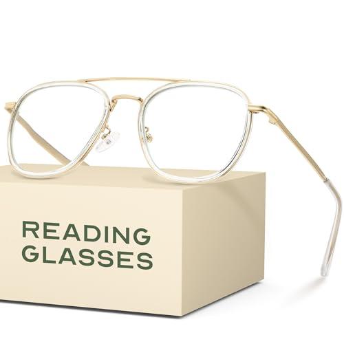 CCVOO Iconic Top Gun Aviator Reading Glasses - Premium Readers in Gold/Black - UV & Blue Light Blocking Lenses