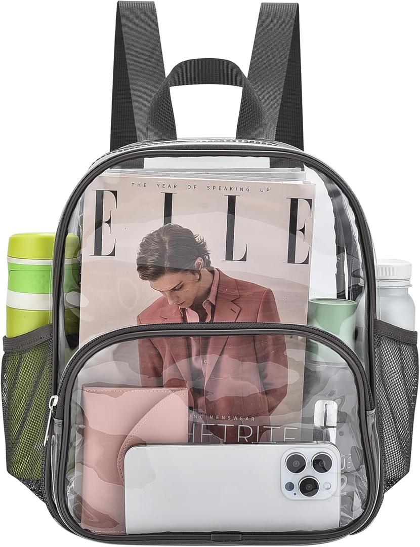 Busiuw Clear Backpack for Stadium Events 12x12x6 with Front Pocket for Concert Sport Fashion Women Backpack Events Work Travel(Charcoal Gray)