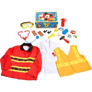 Disney Junior Mickey Mouse Helping Hands Dress Up Trunk, 19 Piece Pretend Play Set with Storage, Size 4-6X, Kids Toys for Ages 3 Up