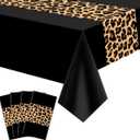 4 Pcs Leopard Print Party Tablecloth Decorations, Waterproof Rectangle Safari Animal Cheetah Table Cloths Leopard Tablecloth for Jungle Safari Animal Baby Shower Birthday Party Supplies, 52 x 86"