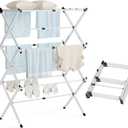 Clothes Drying Rack,Expandable Collapsible Heavy Duty Metal Laundry Standing Rack for Air Drying Clothing,3-Tier Portable Space Saving Clothing Rack for Laundry Indoor Outdoor(White), 28.9"W x 15"D x 39.8"H