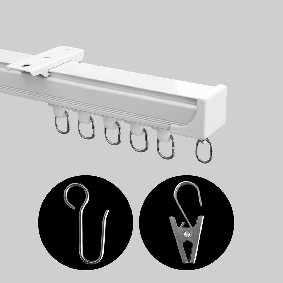 Ceiling Mount Curtains Track Room Divider Privacy Partition Separator Curtain Tracks Rods Heavy Duty RV Shower Outdoor Rail Clip Hook Set, White 3-6ft (6ft, White)