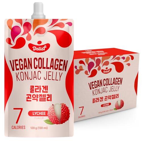 DELIEF Vegan Collagen Konjac Jelly (Lychee Flavor) 120g x 10 Packs – Low-Calorie Fruit Gel Snack, Gluten-Free, Plant-Based, 7 kcal per Pouch By 30 JUL 2027
