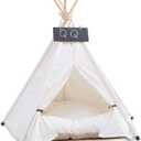 Dog Teepee Bed Cat Tent Portable Houses Pet Puppy with Thick Cushion (L:Size fits 15kg/33lbs (Pets))