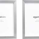 Amazon Basics Rectangular Photo Picture Frame Set, 8" x 10", Wall Hanging or Tabletop Display, Real Glass, Nickel, 2-Pack