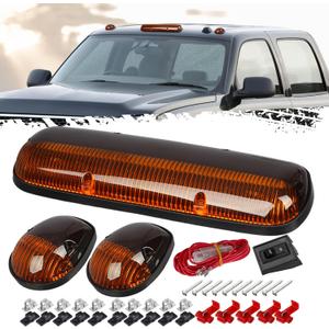 Partsam 3PCS Amber Cab Marker Roof Running Light Cover + Base w/Wire Harness Compatible with Silverado/Sierra 1500 1500HD 2500 2500HD 3500 2002 2003 2004 2005 2006 2007 Pickup Trucks