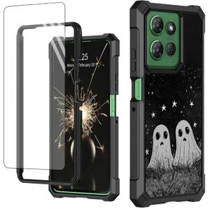 Case for Motorola Moto G Stylus 5G 2025 with Tempered Glass Screen Protector, Full-Body Protective Shockproof Rugged Bumper Durable Phone Cover Case, Funny Ghosts