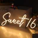 SYLHOME Sweet 16 LED Neon Light Sign 17"X7.3" 5V Sweet Girls Adults Bedroom Happy 16th Birthday Party Wall Decor Beautiful Bestie Sister Gift USB Warm White