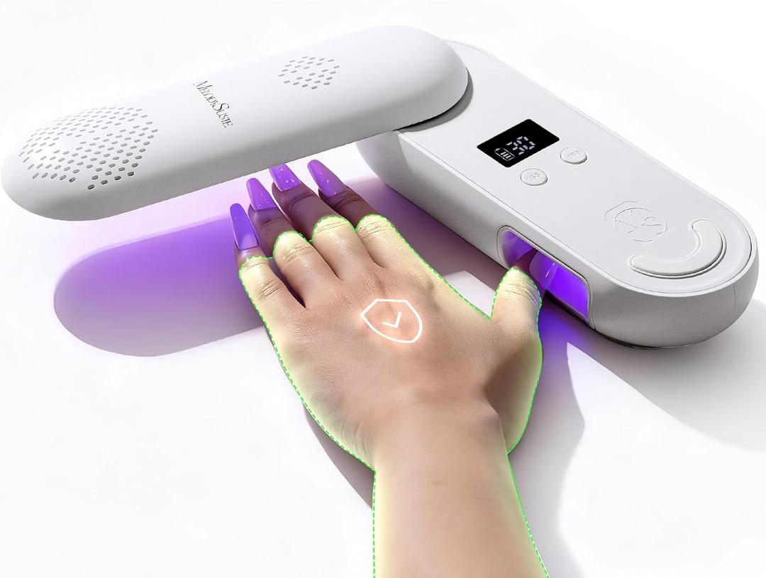 MelodySusie Compact Cordless UV Nail Lamp, P-PLUS20F with Innovative Rotatable Panel & UV Protection Design, Rechargeable UV Light Cures All Gels, Especially Rhinestone Glue & Liner Gel Polish Pink