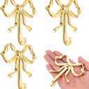 4 Packs Large Size Gold Bow Wall Hook, Gold Coat Hook, Metal Hooks, Bow Room Decor Hooks for Coats, Coffee Mugs, Hats, Bags, Bath Towels and Room Decorations