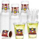 FoldTier 100 Pack Fiesta Plastic Cups 12 oz Mexican Aguas Frescas Disposable Cups with Lids and Straws Mexican Party Favors for May 5th Fiesta Taco Tuesday, Summer Party Supplies