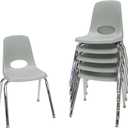 FDP 16" School Stack Chair, Stacking Student Seat with Chromed Steel Legs and Nylon Swivel Glides For In-Home Learning or Classroom - Light Gray (6-Pack), 10368-LG