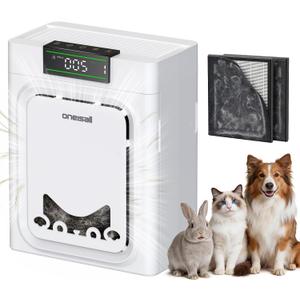 oneisall Pet Air Purifiers for Home,PP02 | Dual Intake Traps Airborne Pet Hair&Dander,2X Carbon Filter Eliminates Odors,PM2.5 Display,Washable Pre-Filter,For Large Room