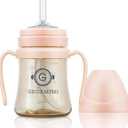 GROSMIMI Spill Proof no Spill Magic Sippy Cup with Straw with Handle for Baby and Toddlers, Customizable, PPSU, BPA Free 6 oz (Peach)