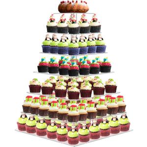 7 Tier Large Cupcake Stand, Square Cupcake Stand for 150 Cupcakes, Tiered Cupcake Holder Stand, Clear Acrylic Cupcake Tower Stand, Dessert Table Display Set for Gatherings and Celebrations