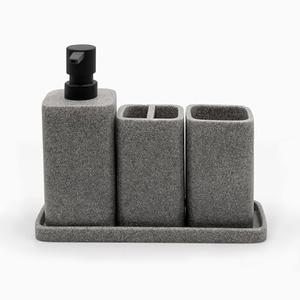 ZCCZ Grey Bathroom Accessory Sets, 3 Pieces Bathroom Accessories Complete Set Vanity Countertop Accessory Set, Includes Lotion Dispenser Soap Pump, Tumbler, Toothbrush Holder and Tray