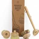 Cactus Cradle Bamboo Scrub Brush Kit 4-Piece Dish Brush Set with 2 Handles & 2 Interchangeable Heads | Plastic-Free, Non-Toxic, Non-Scratch Cleaning for Dishes, Pots, Pans & Produce