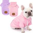 2 Pack Dog Hoodie Sweaters for Small Medium Dogs Warm Dog Clothes for Large Dogs Soft Waffle-Like Laminated Sweatshirt Bulldog (Pink+Purple, L (Back: 19",Chest: 28", Neck: 17.5"))