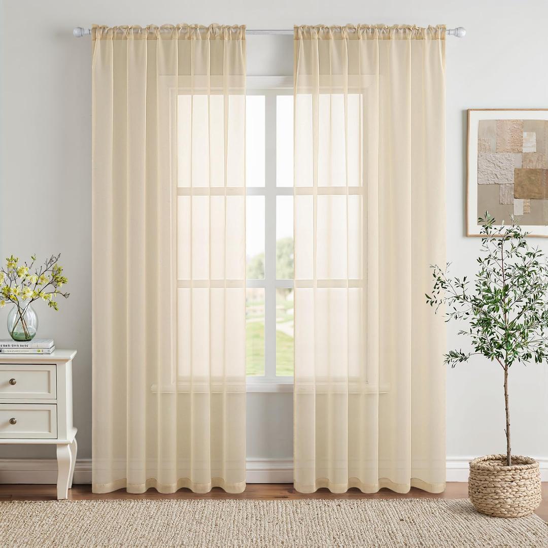 MIULEE 2 Panels Solid Color Sheer Window Curtains Elegant Window Voile Panels/Drapes/Treatment for Bedroom Living Room (54X96 Inches Cream)