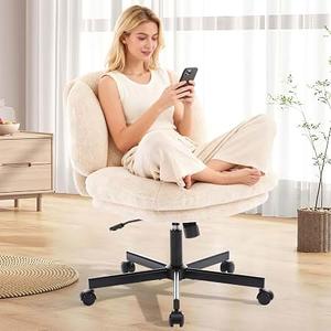 Criss Cross Chair, Cross Legged Office Chair with Wheels, Beige
Thick Cushioned, Armless Swivel Vanity Chair, Height Adjustable, 26” Wide Computer Desk Chair, Cute Fluffy Chair