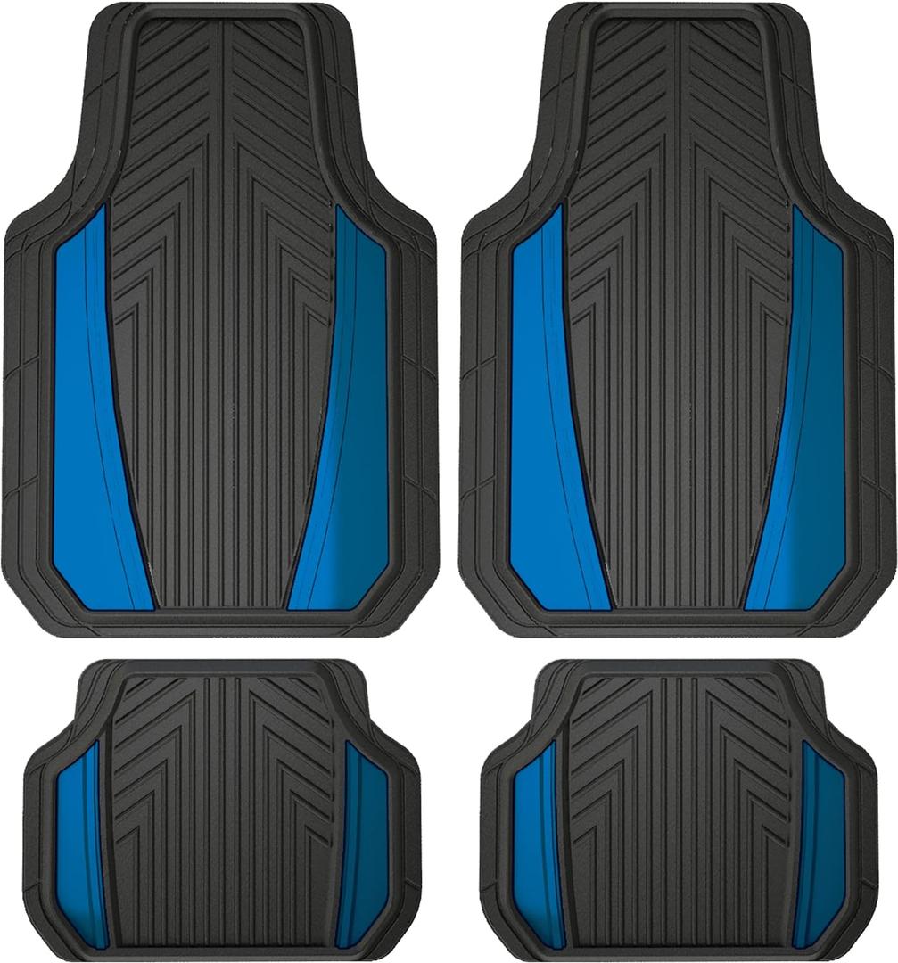 Custom Accessories 4-Piece Anodized Sport Floor Mats, All-Weather Car Floor Mats, Trim-to-Fit Mats for Cars, Trucks, SUVs, All-Season Automotive Floor Mats - Black/Blue