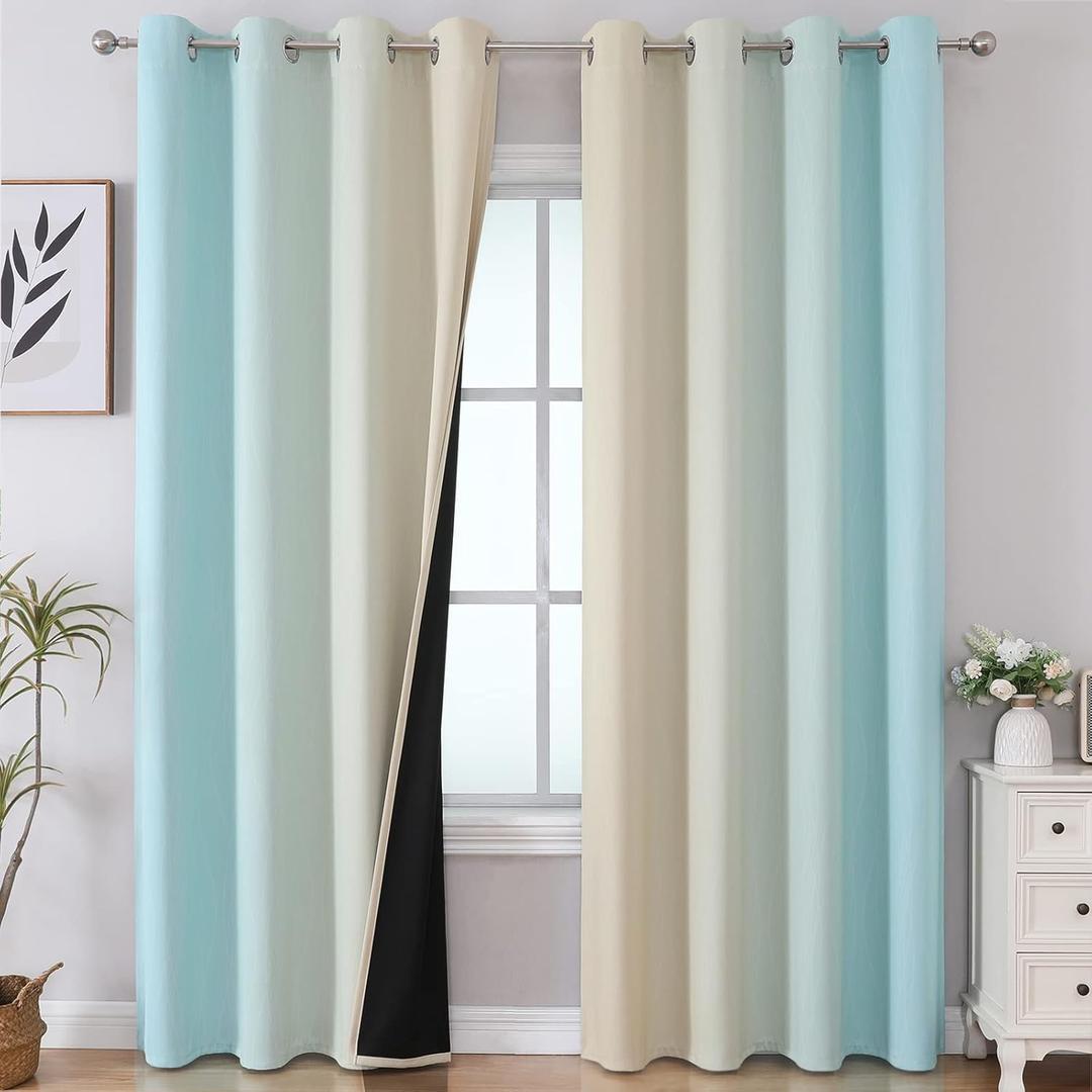 Estelar Textiler Beige and Aqua Ombre Blackout Curtains 90 Inch Length 2 Panels Set, Thermal Insulated Drapes for Bedroom, Full Room Darkening Grommet Gradient Curtains for Living Room,52Wx90L Estelar Textiler Beige and Aqua Ombre Blackout Curtains 90 Inch Length 2 Panels Set, Thermal Insulated Drapes for Bedroom, Full Room Darkening Grommet Gradient Curtains for Living Room,52Wx90L