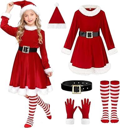 9PCS Santa Claus Costume for Kids: 5-12 Years Velvet Christmas Suit Set with Accessories for Holiday Party Cosplay
Size L