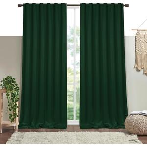 Forest Green Solid Panel Curtains, 63 Inches Long, Set of 2, 100% Cotton, Light Filtering for Privacy, Nature-Inspired Farmhouse Look, Great for Bedroom, Living Room, 54" W x 63" L