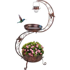 VEWOGARDEN S Bird Baths for Outdoors Metal Standing Bird Bath with Solar Lamp Vintage Garden Birdbaths with Flower Planter Pedestal(36" H * 19.6" W) (C-bronze)