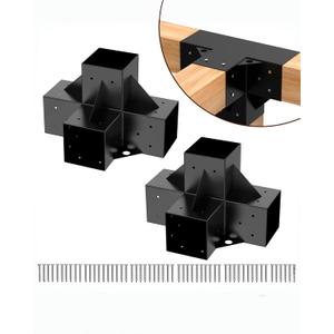 Pergola Brackets Kit 6x6'' (Inner Size 5.6x5.6), 2PCS 4way Heavy Duty Gazebo Brackets Right Angle Corner Bracket Woodwork DIY Pergola Kit with Black Powder Coated Support for Patio Pergolas, Log Cabin