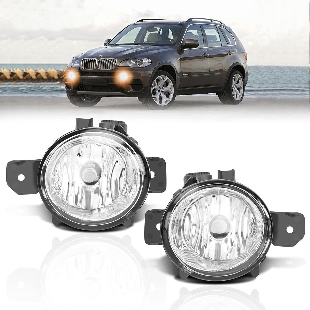 TangMiGe Fog Lights compatible with BMW X1 E84 2012-2015 with M Package sport bumper, X3 E83 2007-2010, X5 E70 2007-2013, 63176924655 63176924656, 1 Pair (Clear)