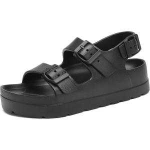 SOSOWHLTE Women's Platform Sandals with Arch Support - 3 Adjustable Straps Summer Beach Sandals, Lightweight & Slip-Resistant (10-10.5, Black)