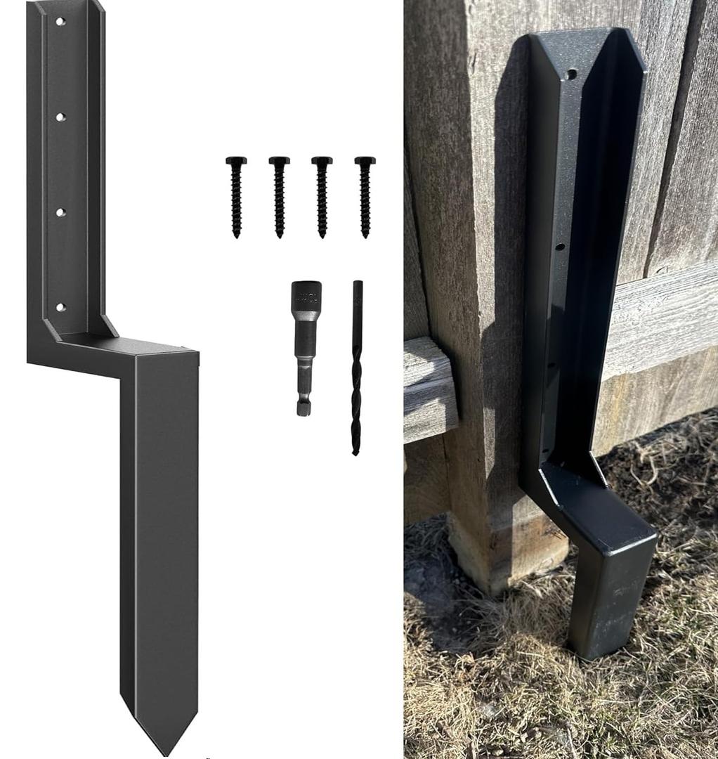 Fence Post Repair Kit, 1 Pc Heavy Duty Fence Post Anchor Ground Stakes, for Broken/Leaning/Rotted Wood Fence Post, Rustproof Steel Mender with Easy Installation, Black
