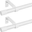2 Pack White Curtain Rods for Windows 66 to 120, Heavy Duty Adjustable Window Curtain Rod for Living Room, Outdoor Patio, 5/8 inch Diameter Metal Standard Drapery Rod Set with Bracket, Easy Install
