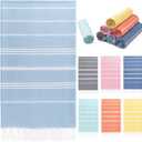 Aegero Turkish Beach Towel, 36"x71" Quick Dry Sand Free Oversized Bath Pool Swim Towel, Lightweight Travel Turkish Towels Vacation Essentials, Light Blue