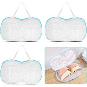 3Pcs Large Bra Washing Bags for Laundry, Lingerie Bag Underwear Brassiere Washing Bags with Zipper (Blue, A to C Cup)
