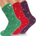 AIVEI Sparkly Fuzzy Socks for Women Men, Christmas Gifts Stocking Stuffers, Funny Cute Crazy Fluffy Plush Slipper Socks for Girls Boys 3 Pairs