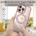 tharlet Magnetic for iPhone 16 Pro Max Case(6.9"), Glitter Luxury Plating Bling Clear Hard Back Frame, Full Camera Lens Protection with a Privacy Screen Protector Max, Pink (6.9")