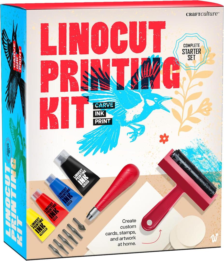 Linocut Printing Kit - Stamp Making Carving Tools - Crafts for Adults - Easter Unique Gifts - Teen Boy Gifts - Birthday Gift Ideas for Women - Hobbies DIY Kits for Adults, Boys, Girls, Women, Men