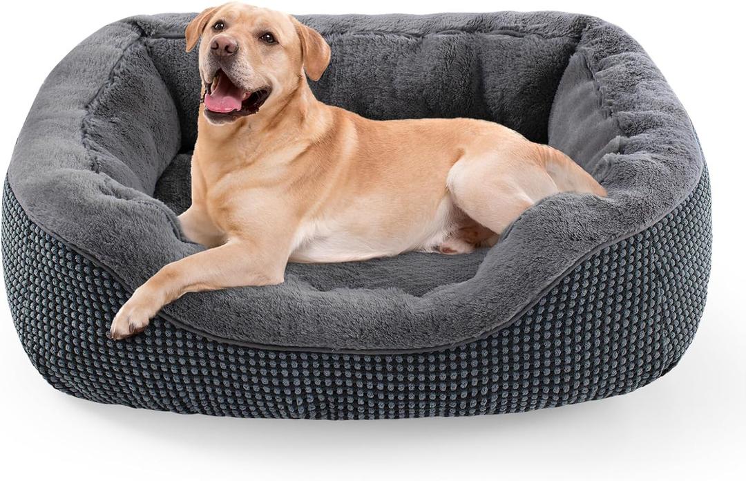 INVENHO Large Dog Beds Large Sized Dog Washable, Orthopedic Warming Soft Sleeping Puppy Bed Durable Pet Bed with Anti-Slip Bottom L(35"x25"x10") (Dark Grey)
