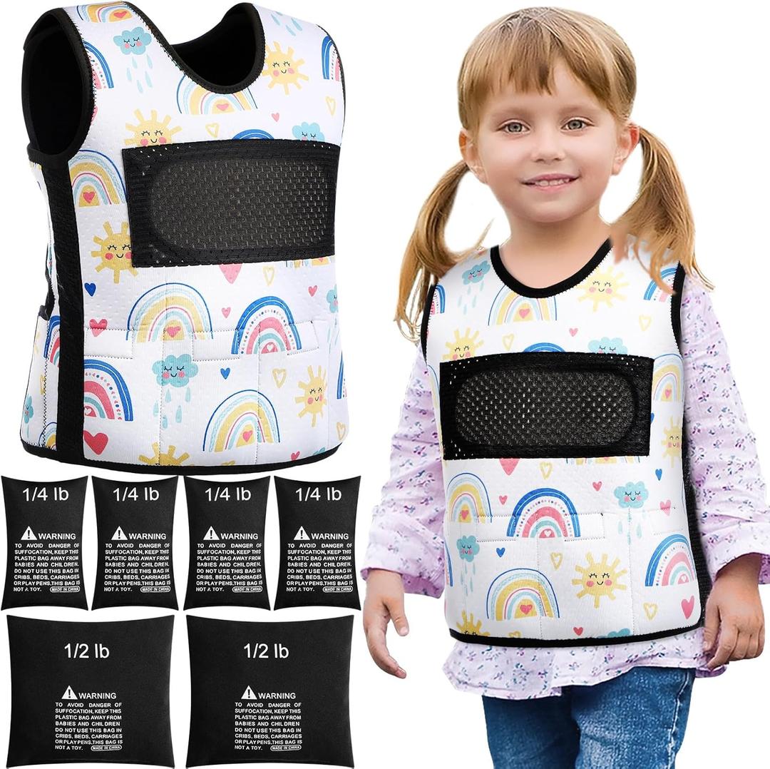 Janmercy Weighted Vest for Kids Boys Adjustable Breathable Girls Compression Vest for Processing Issue(Rainbow,Small)