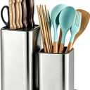 Universal Knife Block, 3-in-1 Stainless Steel Knife Holder and Utensil Holder, Extra Stable Non-Slip Base Kitchen Organizer for Countertop Storage, Space Saving Caddy for Knives, Spoons, Fork