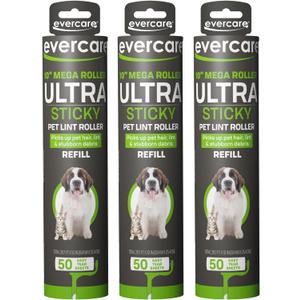 Evercare 10 Mega All-Purpose Pet Hair Lint Roller Refills, 3 Pack, 50 Sheets Each  Sticky Roller for Pet Hair, Cat & Dog Hair Remover, Lint Remover, Pet Hair Remover for Furniture, Clothing & Cars (50 Count (Pack of 3))